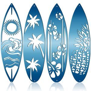 4 Pieces Metal Surf Board Wall Decor Summer Metal Surfboard Beach Signs😸